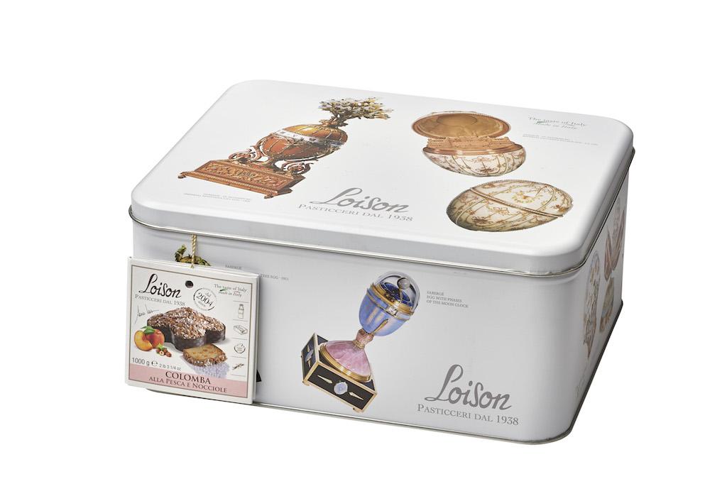 Colomba Loison in latta con uova Fabergé